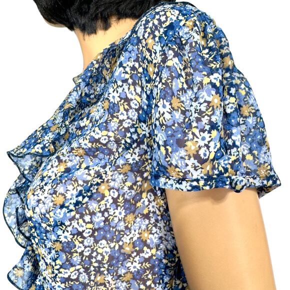 Y2k Midi Dress 8 Sheer Ditsy Floral Chiffon Ethereal Fairy WhimsiGoth Ruffle MSK - Picture 3 of 16